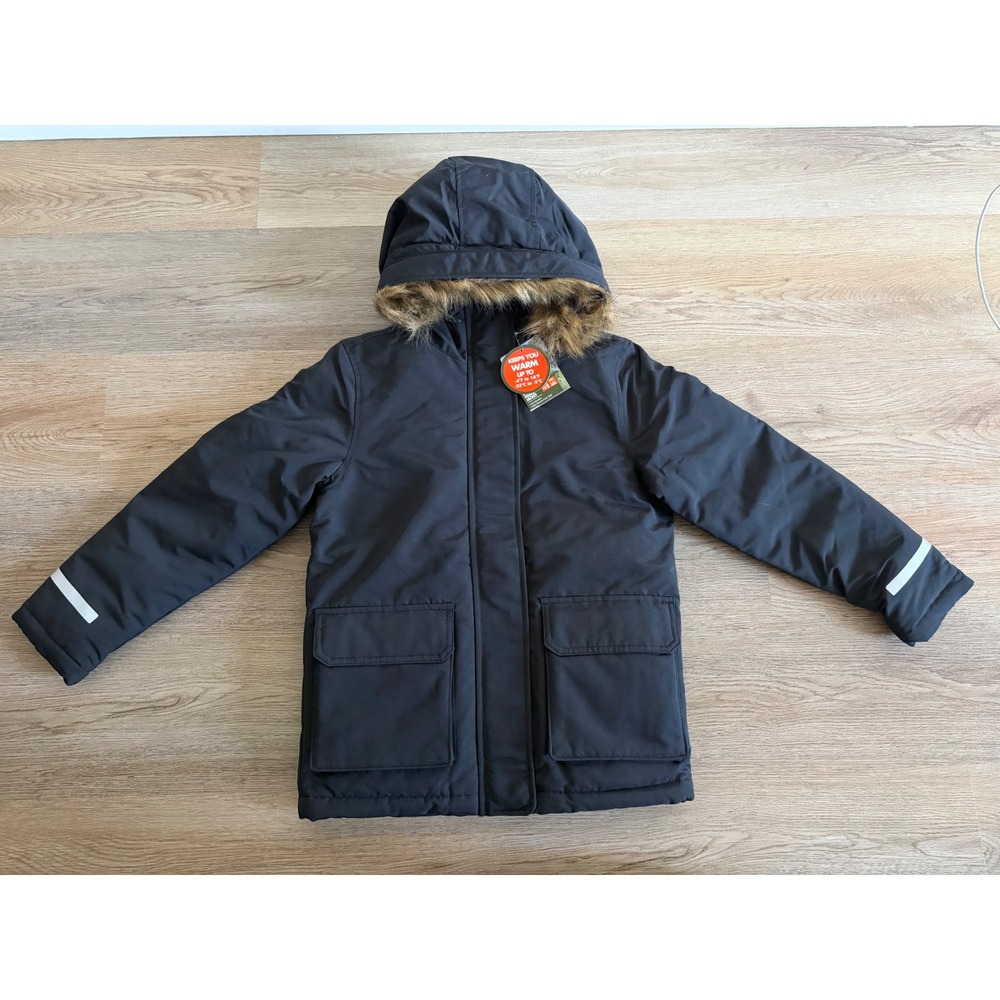 Girls Parka Faux Fur Hood Winter Jacket Black Medium 7/8 NWT